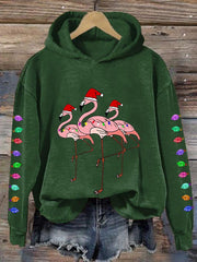 Christmas Colorful Lights Flamingo Happy Holidays Casual Hoodie