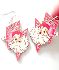Pink Lightning Leopard Santa Earrings