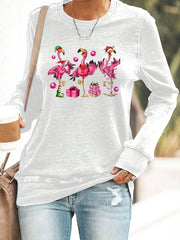Flamingo Christmas Print Casuasl Sweatshirt
