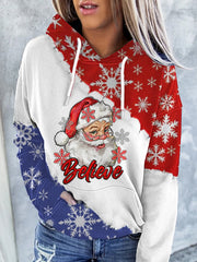 Believe Santa Claus Christmas Snowflake Print Casual Hoodie