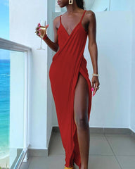 Spaghetti Strap Cross High Slit Party Dress