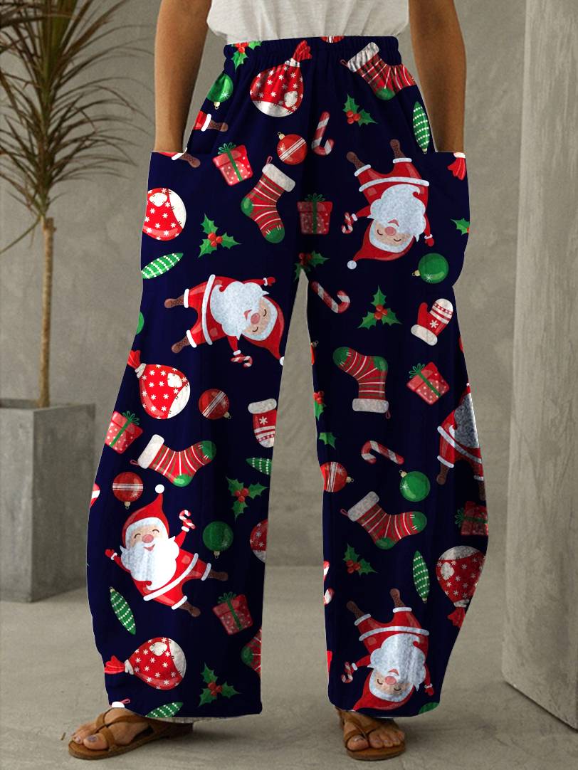 Christmas Print Vintage Casual Loose Pants