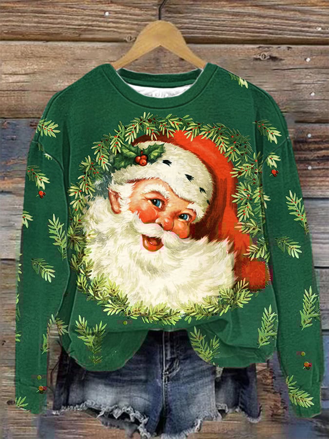 Christmas Retro Vintage Santa Print Sweatshirt