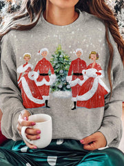 Merry Christmas Print Casual Long Sleeve Top