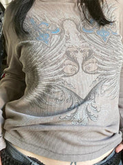 Vintage Print Rib Long Sleeve Knit