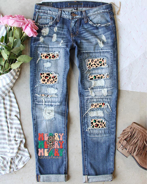 Merry Christmas Leopard Print Loose Casual Pants
