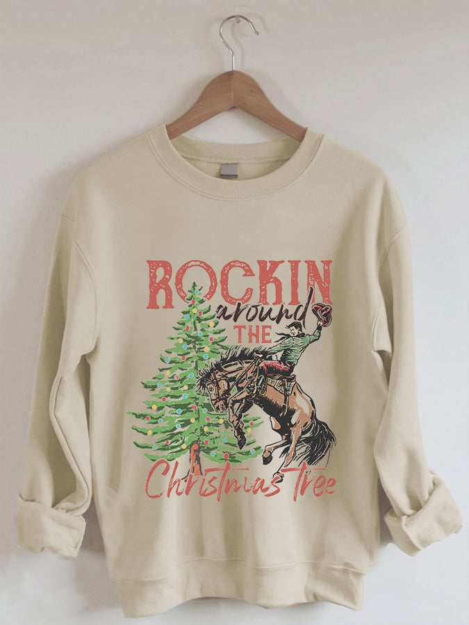 Rocking Around The Christmas Tree Print Casual Sweatshirt