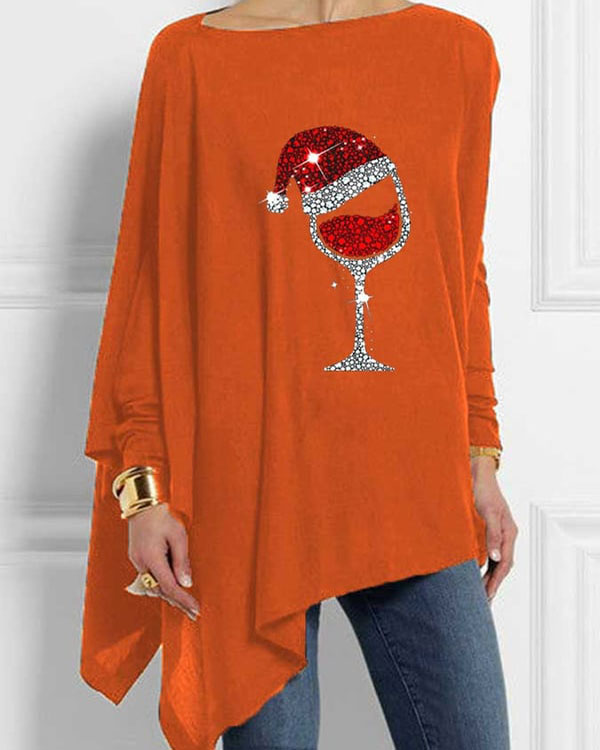 Christmas Wine Glass Casual Irregular Top