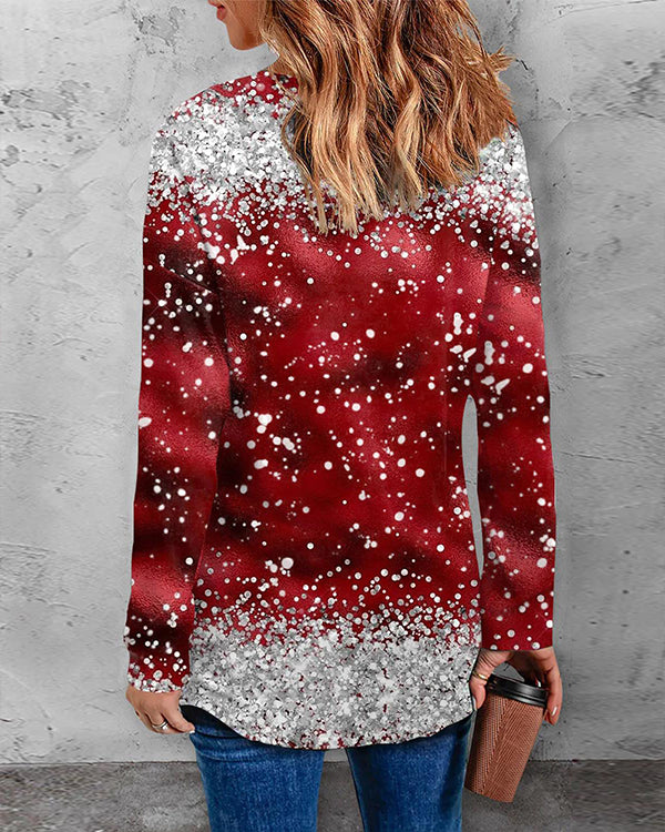 Christmas Wine Glass Print  Casual V-Neck  Top