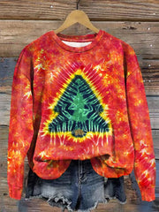 Women's Tie-Dye Christmas Tree Print Casual Sweatshirt