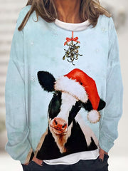 Christmas Cow Printed Sweatshirt