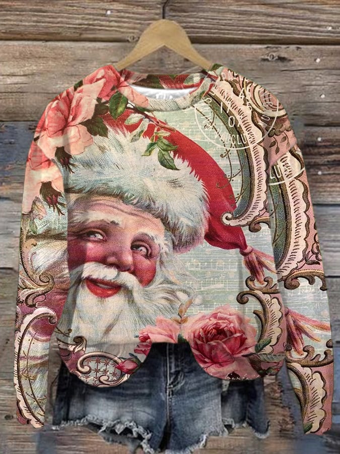Vintage Santa Print Long Sleeve Sweatshirt