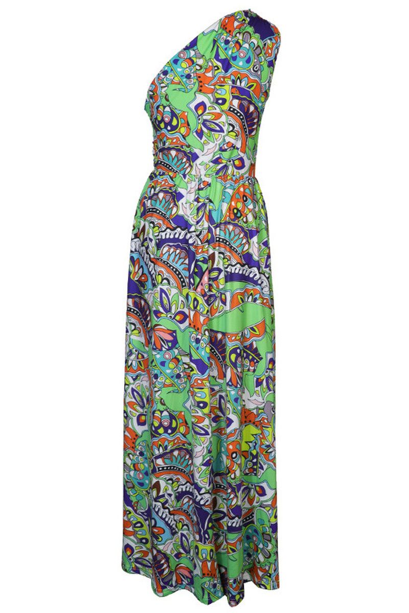 Allover Graphic Print Ruched One Shoulder Dress