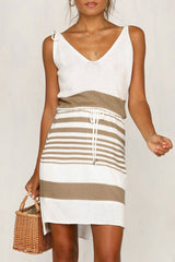 Striped Self Tie Crochet Sheer Beach Dress