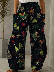 Christmas Print Wide Leg Pants