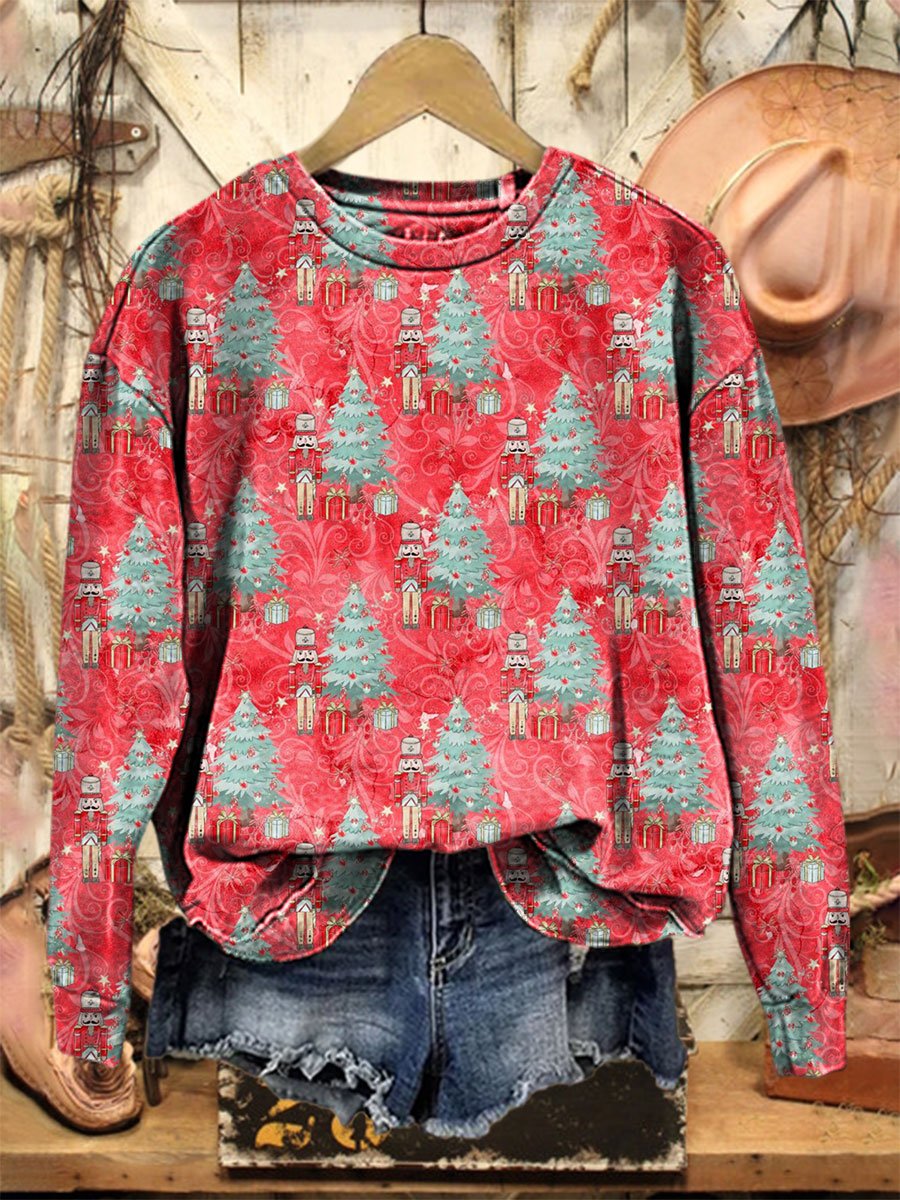 Nutcracker Retro Christmas  Print Casual  Sweatshirt