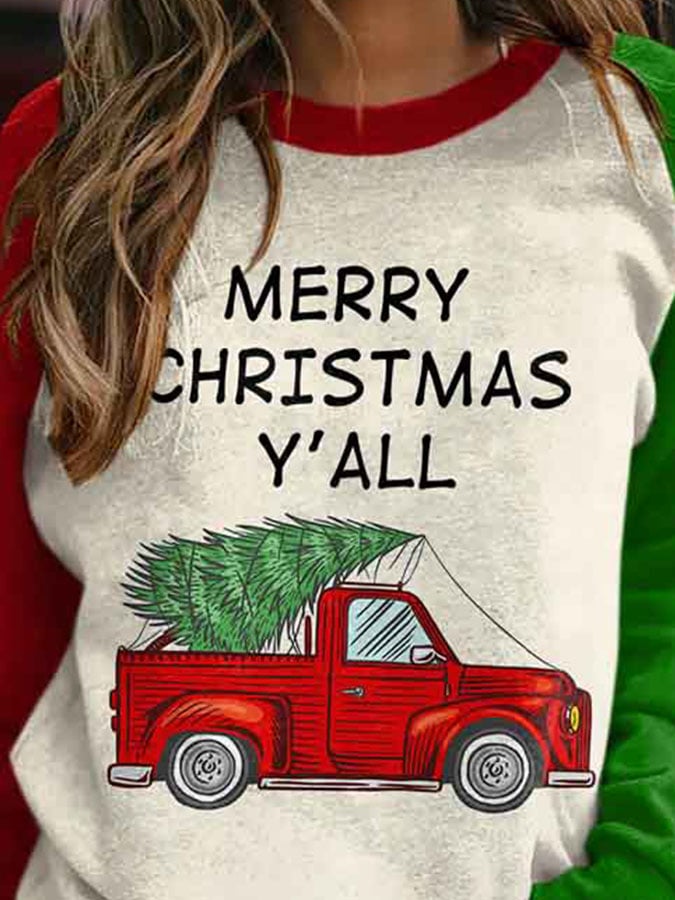 Casual Merry Christmas Y'all Print Sweatshirt