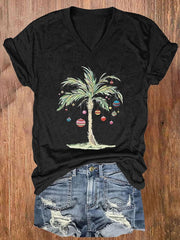 Casual Merry Christmas From Coconut Tree Printed Short Sleeve T-Shirt