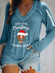 Women's Football Christmas This Is My Christmas Pajama Print V-Neck T-Shirt