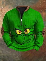 Vintage Knitted Printed Zipper Collar Christmas Sweatshirt