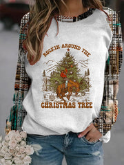 Western and Christmas Combine "ROCKIN AROUND THE CHRISTMAS TREE" Print Sweatshirt