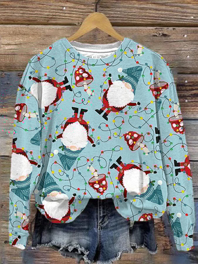 Christmas Gnome Print Sweatshirt