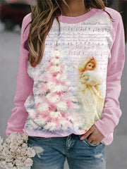 PINK CHRISTMAS Tree Shabby Cottage Roses Print Sweatshirt