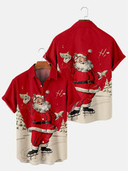 Christmas Elements Sunbathing Santa Claus Printing Short Sleeve Shirt