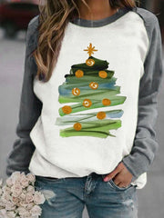 Women'S Casual Abstract Christmas Tree Printed Long Sleeve Sweatshirt