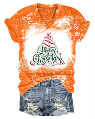 Women Merry Christmas Tree Print T-shirt