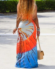 Tie Dye Print Sleeveless Casual Maxi Dress