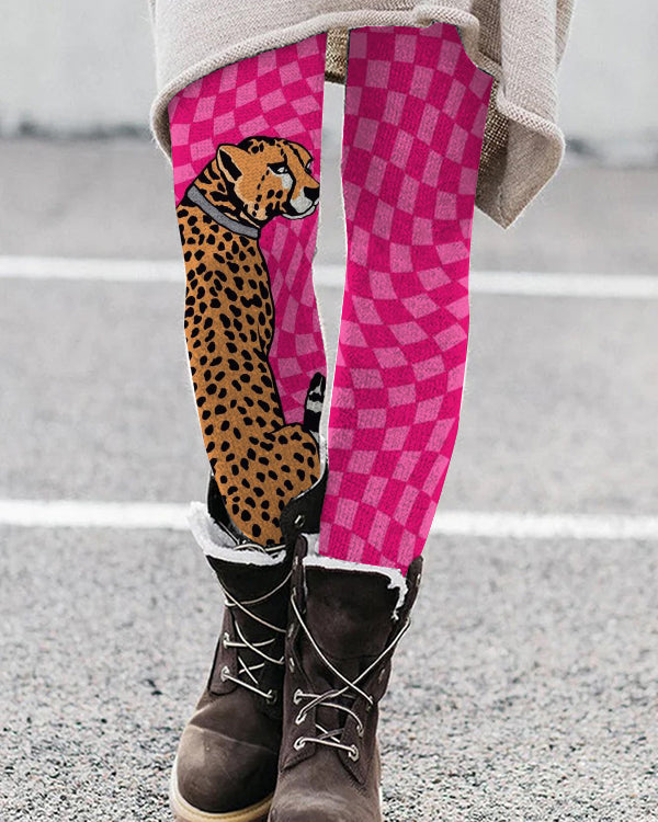 Casual Plaid Cheetah Print Leggings