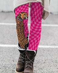 Casual Plaid Cheetah Print Leggings