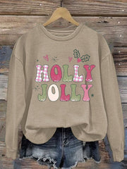 Holly Jolly Christmas Print Crew Neck Sweatshirt