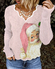 Christmas Pink Santa Wave Neck Top