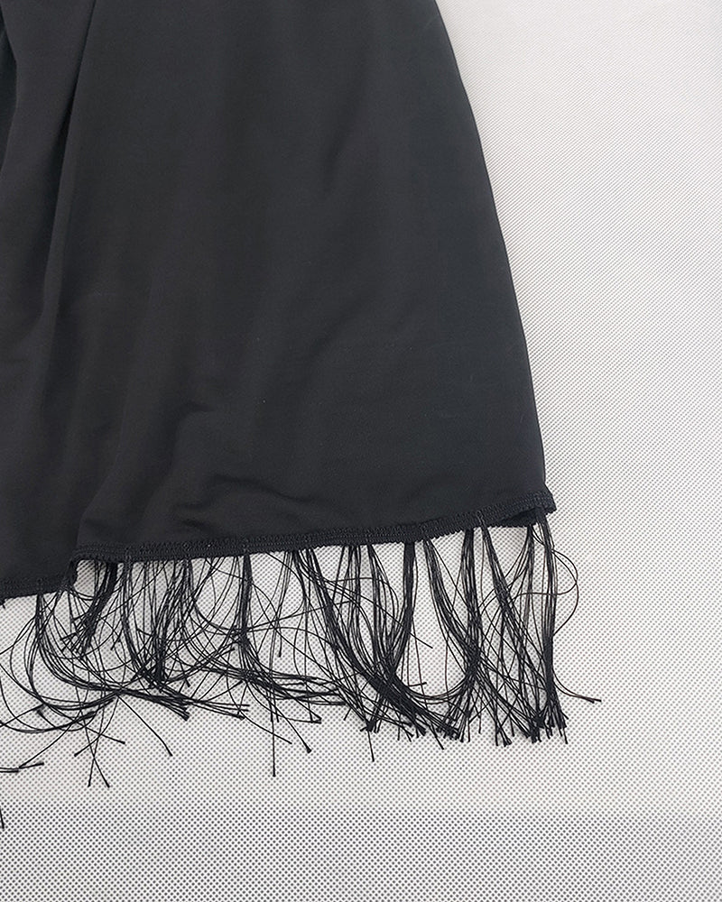 Shirred Panel Fringe Hem Strapless Dress