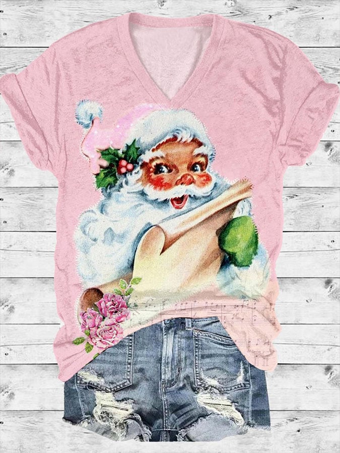 Casual Santa Claus Print Short Sleeve T-Shirt
