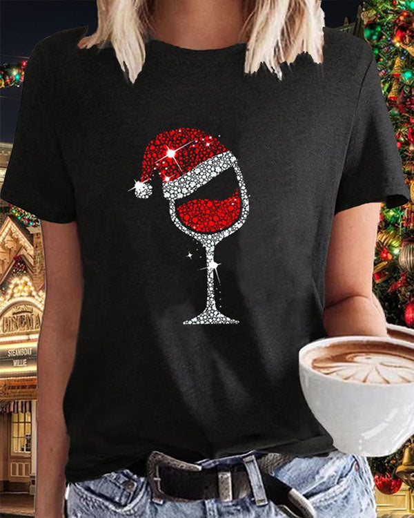 Christmas Wine Glass Casual Cotton Top