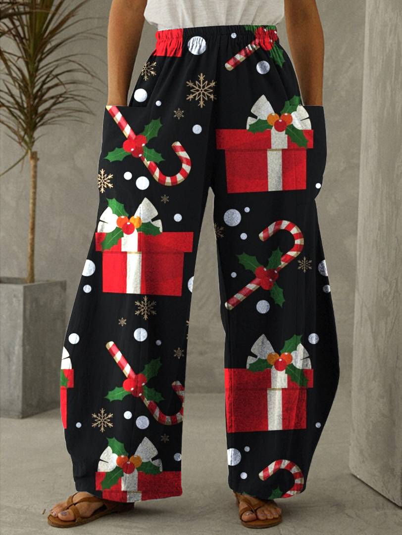 Christmas Print Vintage Casual Loose Pants