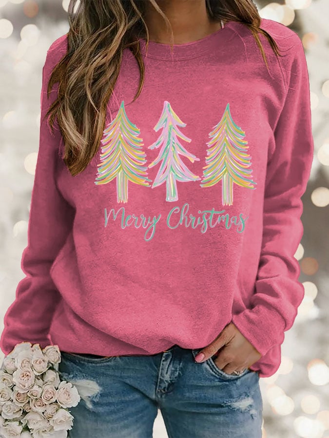 Women's Casual Merry Chrismas Print Long Sleeve Sweatshirt