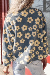 Floral Sherpa Zipped Jacket w/Pockets