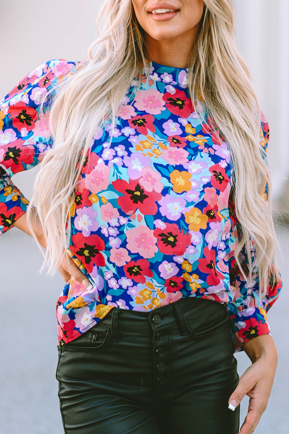 Floral Print Mock Neck Blouse