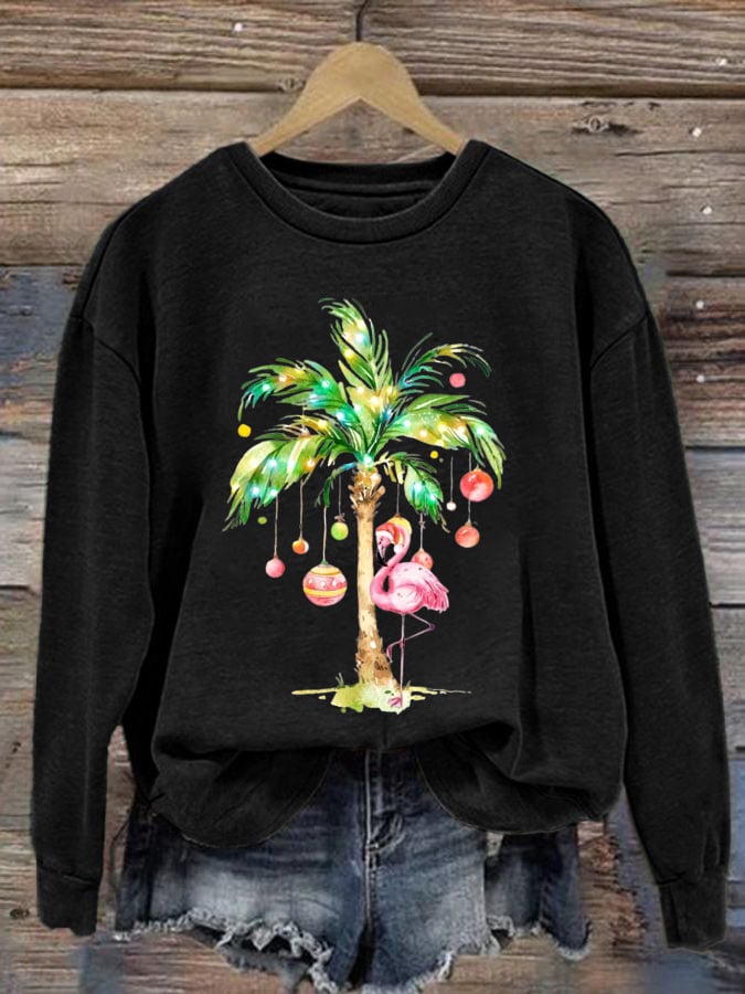 Christmas Palm Tree Print Crewneck Sweatshirt