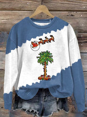 Vintage Christmas South Carolina Santa Palmetto Tree Print Round Neck Sweatshirt