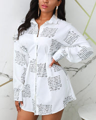 Letter Print Tight Waist Shirt Dress