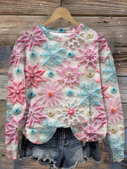 Christmas Snowflake Print Round Neck Casual Sweatshirt