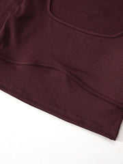 Solid Square Neck Cropped Long Sleeve Knit