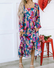 Floral Ruffle Empire Waist Midi Dress
