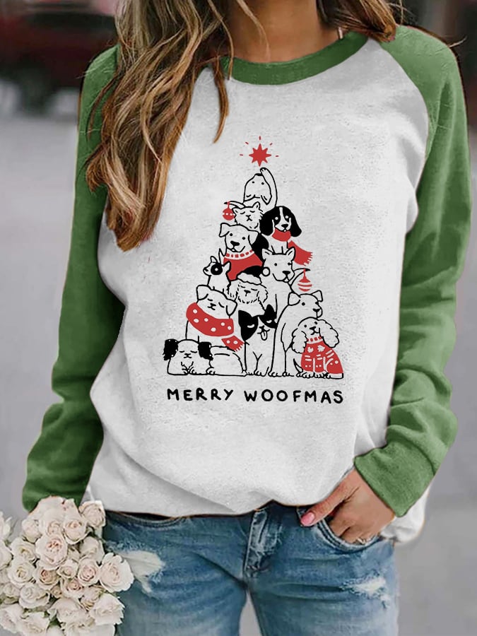 Christmas "MERRY WOOFMAS" Printed Casual Sweatshirt