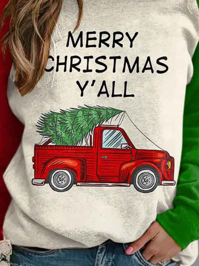 Casual Merry Christmas Y'all Print Sweatshirt